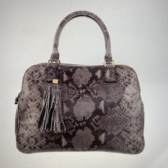 Tory Burch Handbags - Tory Burch Grey Snakeskin/Embossed Handle Bag